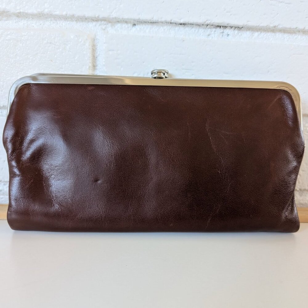 HOBO Lauren Wallet Clutch Leather Kisslock Chocolate Brown